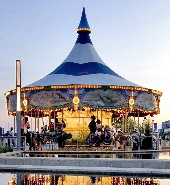 The unique Cullen Family Carousel is a popular attraction on Detroit's Riverwalk.