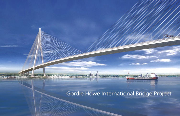 The Gordie Howe International Bridge is under construction in Detroit, Michigan and Windsor, Ontario. Photo by Craig Nedrow.